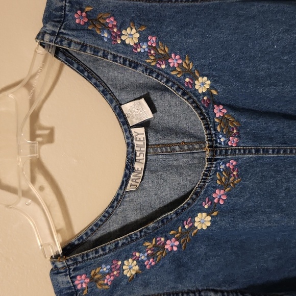 Jane Ashley Womens Vintage Denim Dress M Maxi w Floral Embridered Neck Pockets - Picture 3 of 12